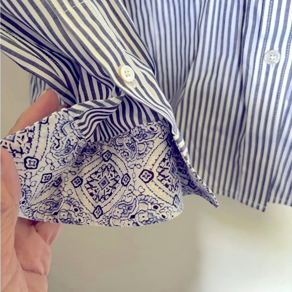 Talbots 16P blouse /Shirt long sleeve button-up wrinkle resistant gray/white - Picture 6 of 7